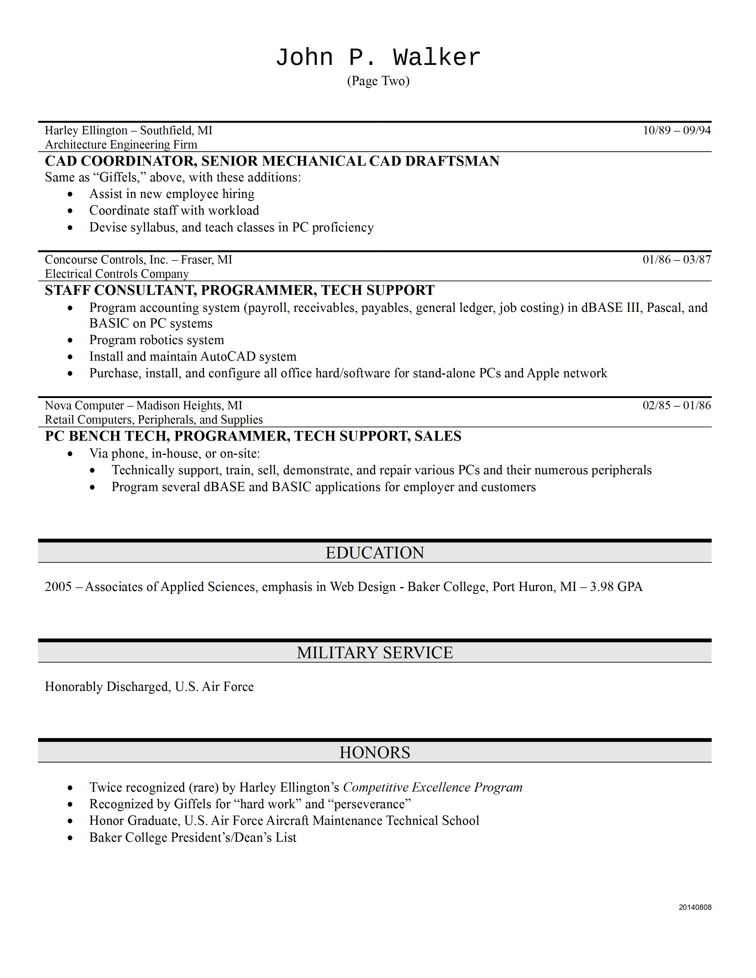 John Walker's Résumé, Page 2 of 2